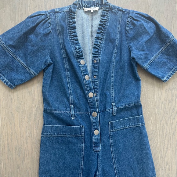 Sea New York Marble Denim Ruffle Button Front Jumpsuit - Size 2 - Picture 7 of 11
